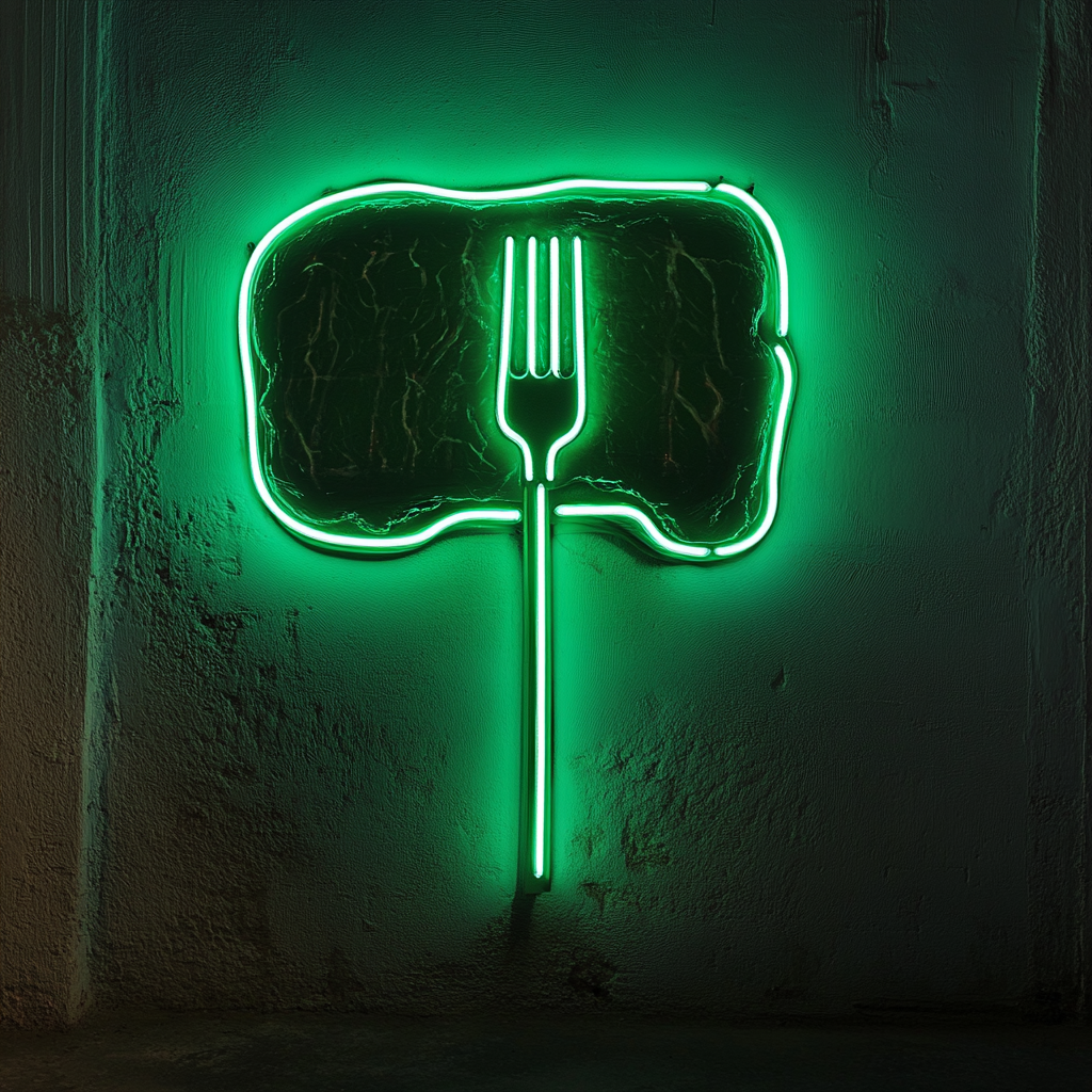 Fork Piercing Steak - Green Neon Sign, 18 Inches