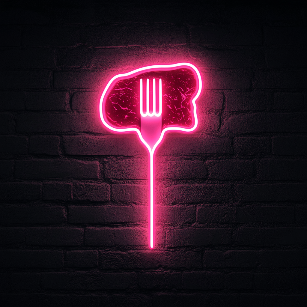 Fork Piercing Steak - Pink Neon Sign, 24 Inches