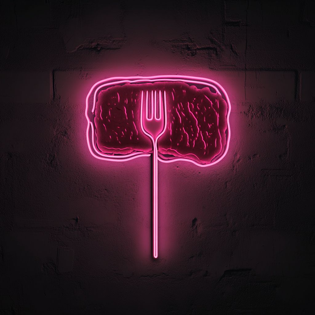Fork Piercing Steak - Pink Neon Sign, 24 Inches