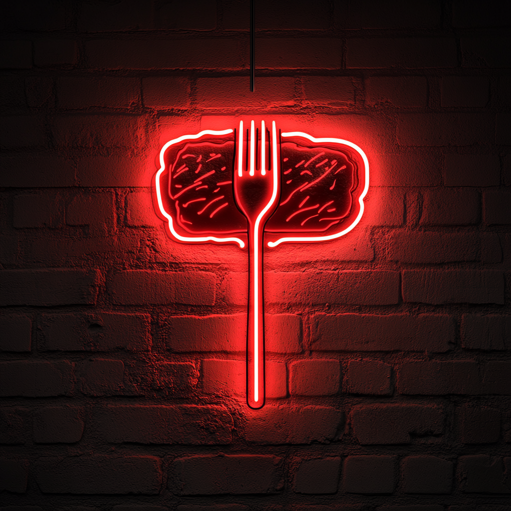 Fork Piercing Steak - Red Neon Sign, 24 Inches