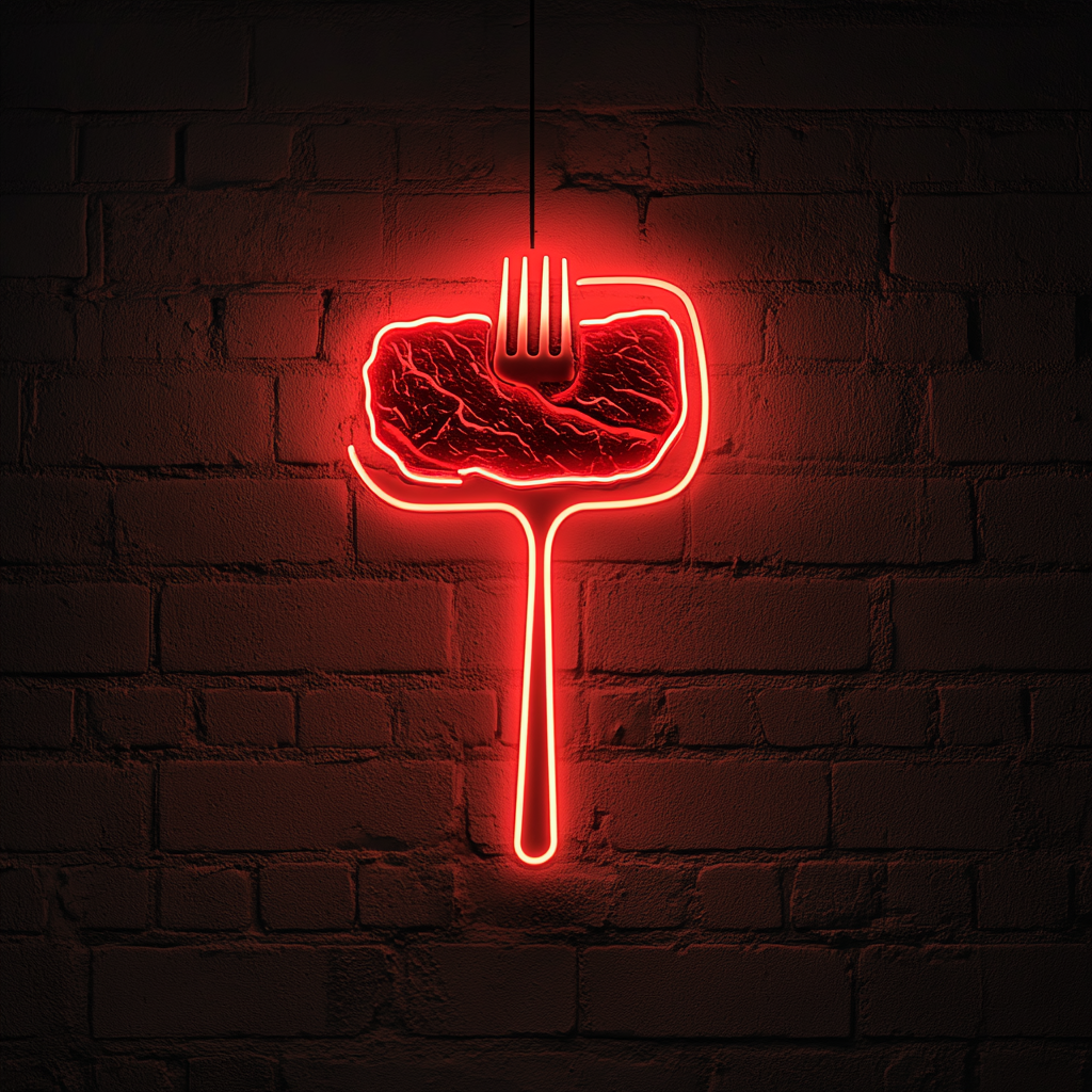 Fork Piercing Steak - Red Neon Sign, 24 Inches