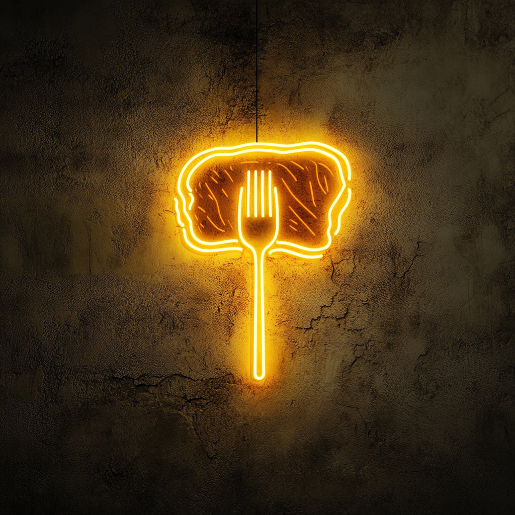 Fork Piercing Steak - Yellow Neon Sign, 24 Inches