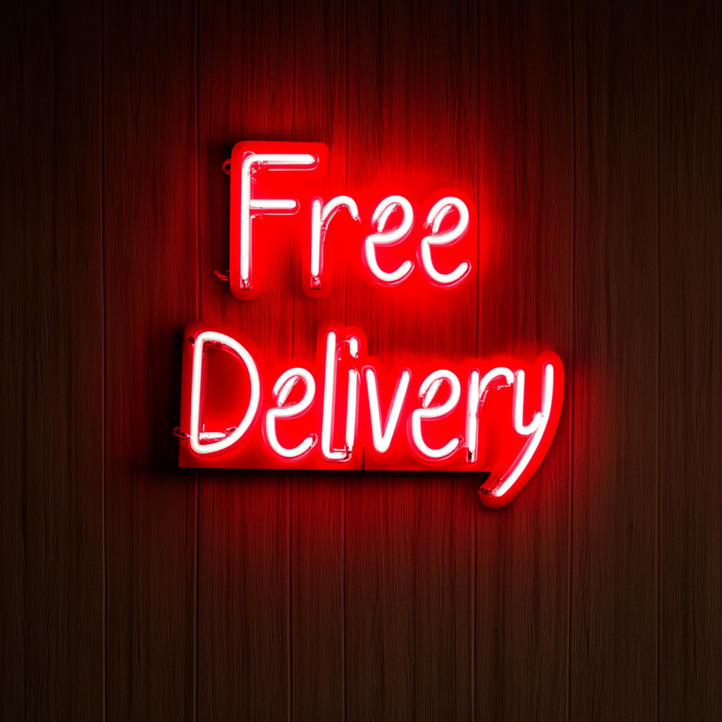 "Free Delivery" - Red Neon Sign, 24 Inches