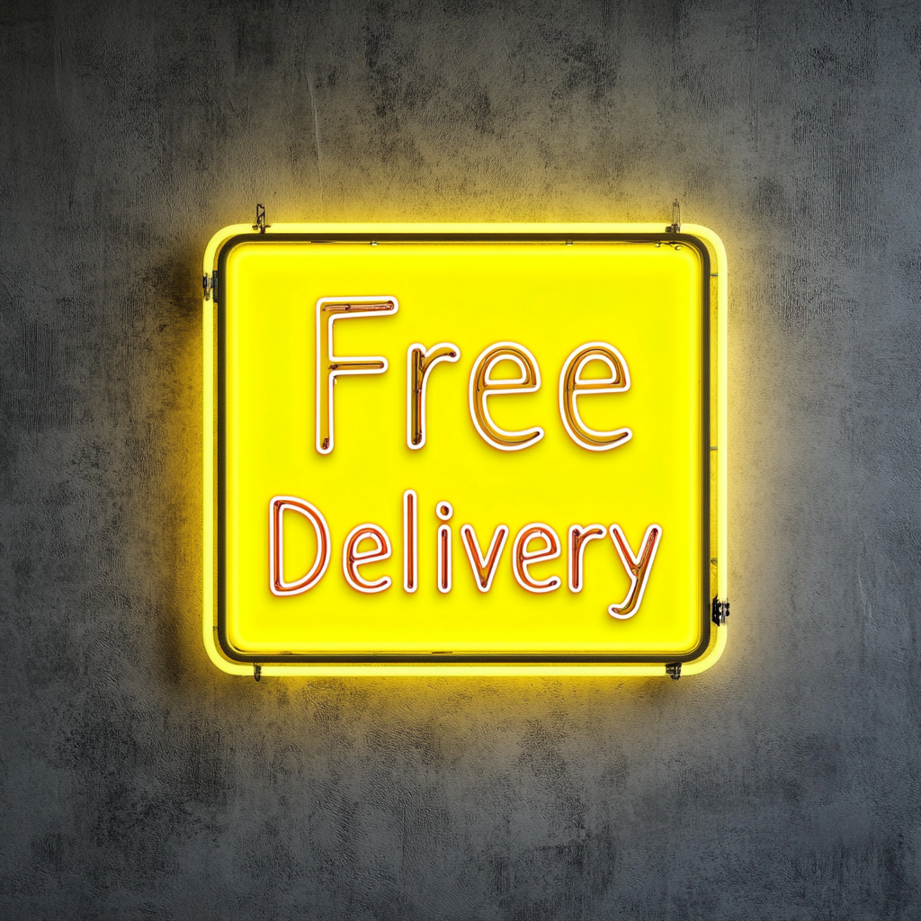 "Free Delivery" - Yellow Neon Sign, 24 Inches