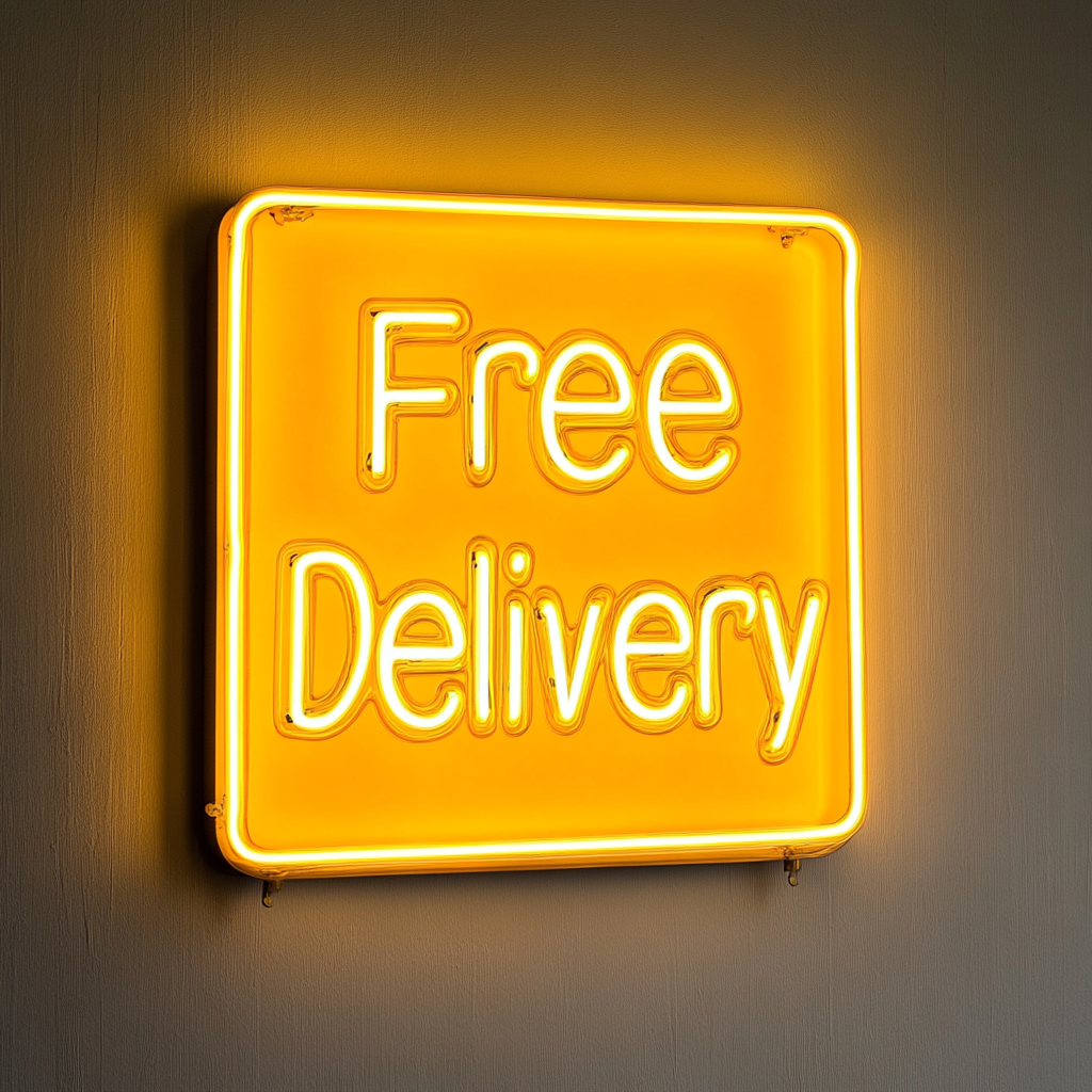 "Free Delivery" - Yellow Neon Sign, 24 Inches
