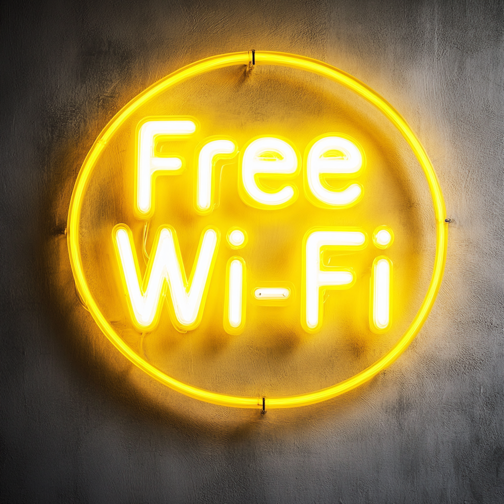 Free Wi-Fi - Yellow Neon Sign, 24 Inches