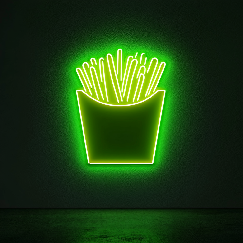 French Fries in Box - Green Neon Sign, 18 Inches