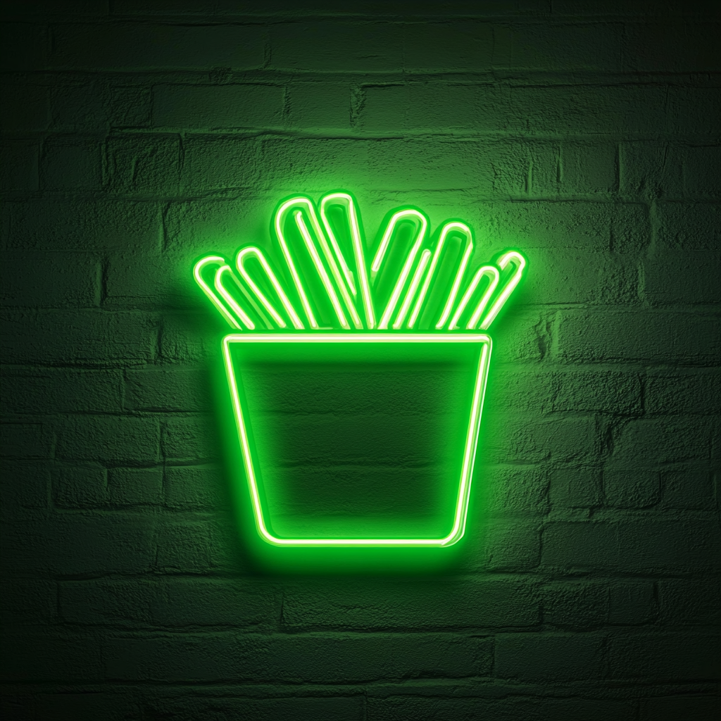 French Fries in Box - Green Neon Sign, 18 Inches