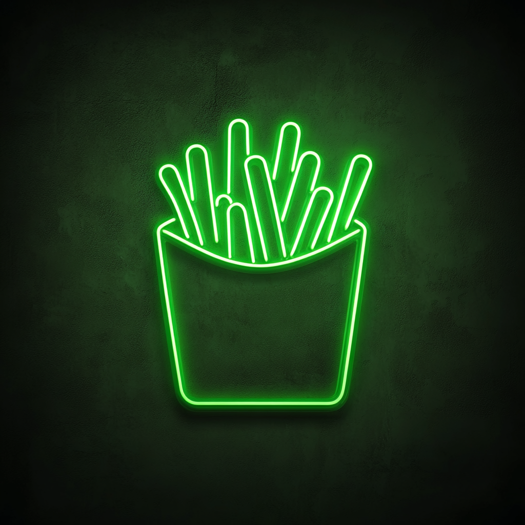 French Fries in Box - Green Neon Sign, 18 Inches