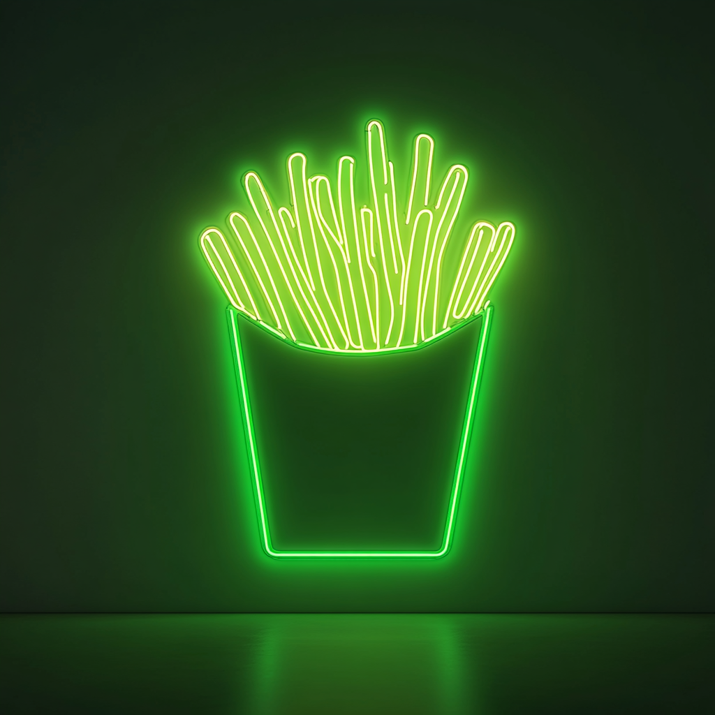 French Fries in Box - Green Neon Sign, 24 Inches