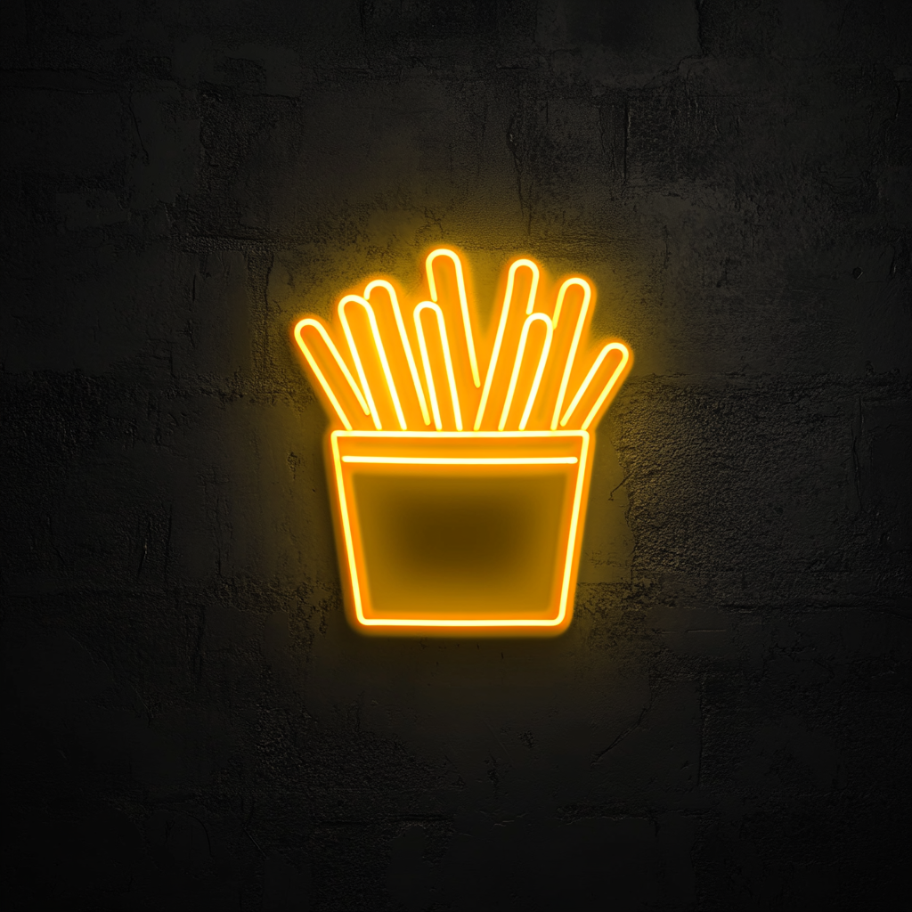 French Fries in Box - Yellow Neon Sign, 24 Inches