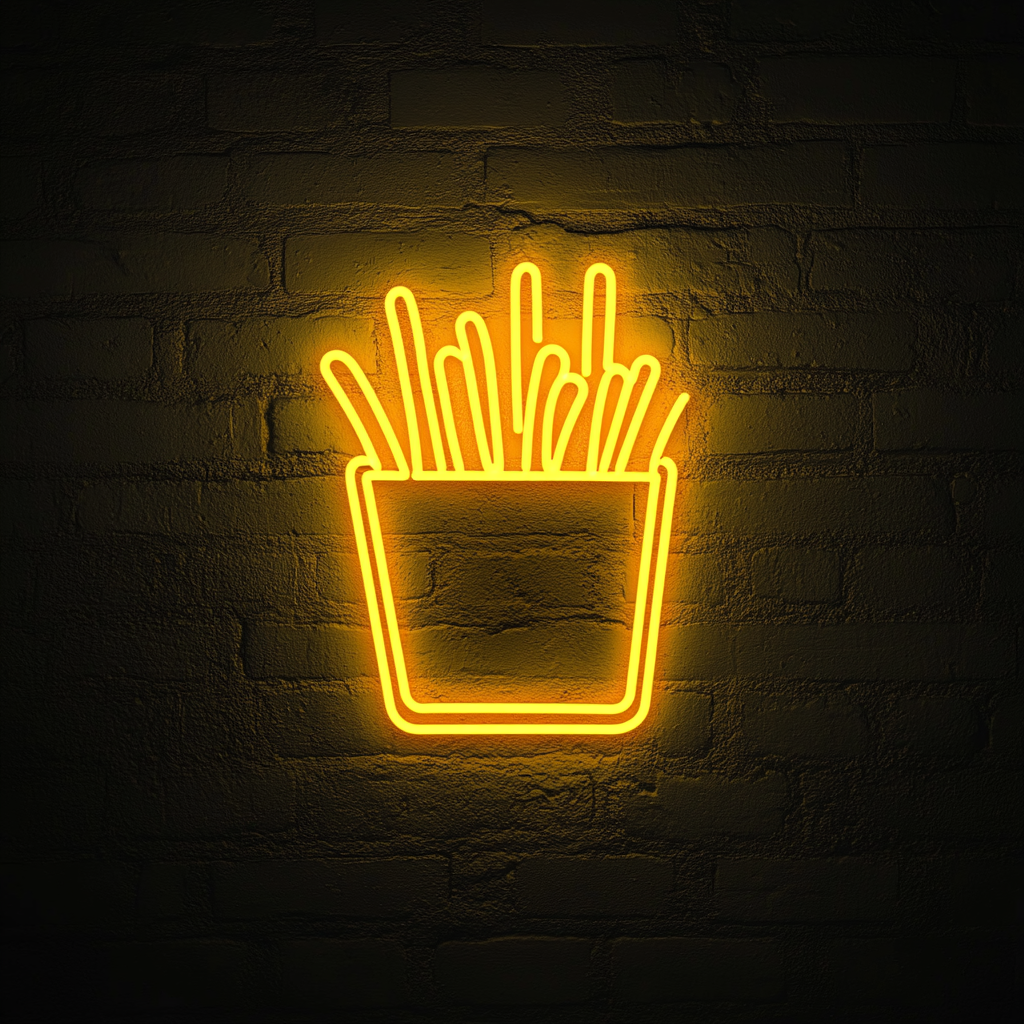 French Fries in Box - Yellow Neon Sign, 18 Inches
