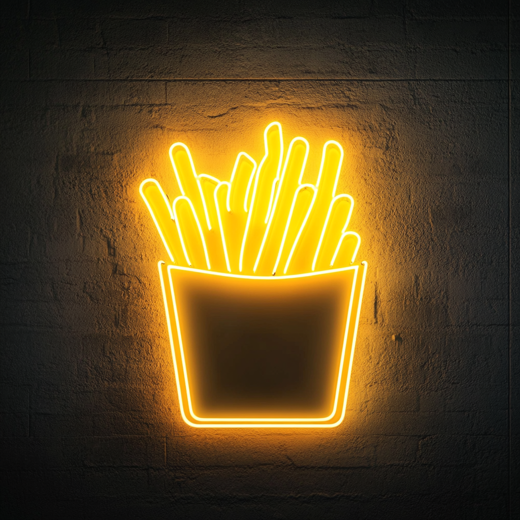 French Fries in Box - Yellow Neon Sign, 18 Inches