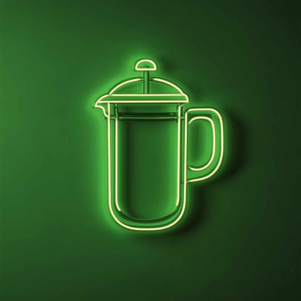 French Press Coffee - Green Neon Sign, 18 Inches