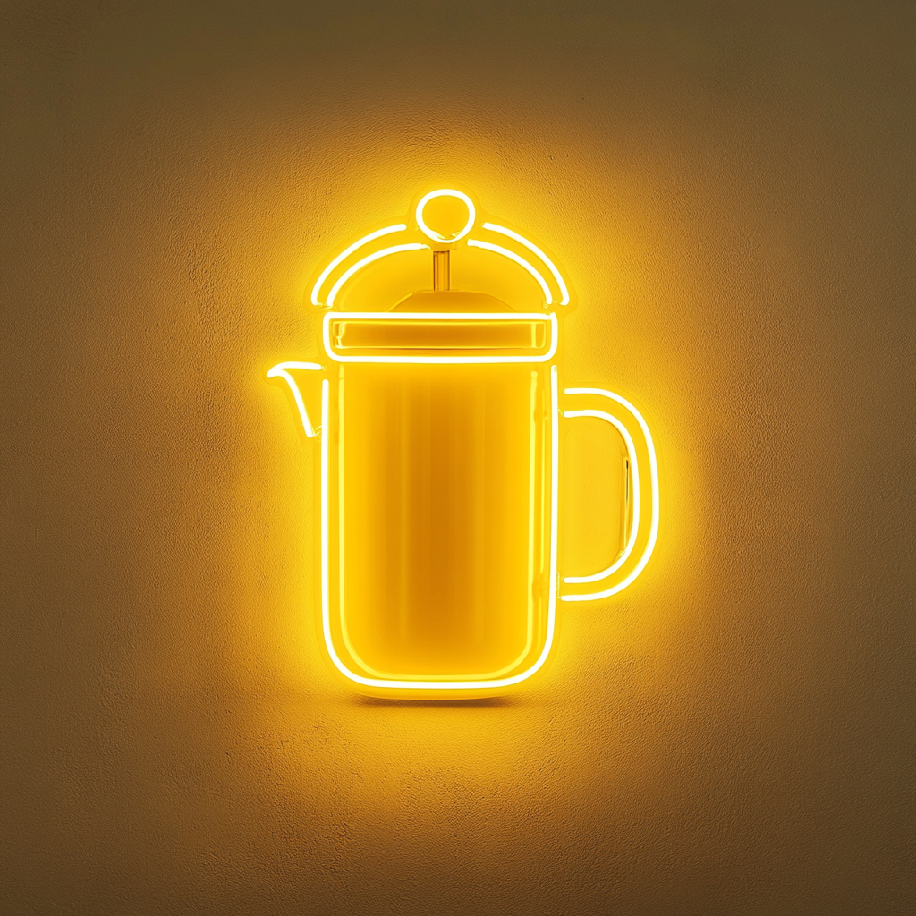 French Press Coffee - Yellow Neon Sign, 24 Inches