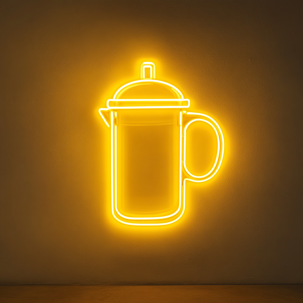 French Press Coffee - Yellow Neon Sign, 24 Inches
