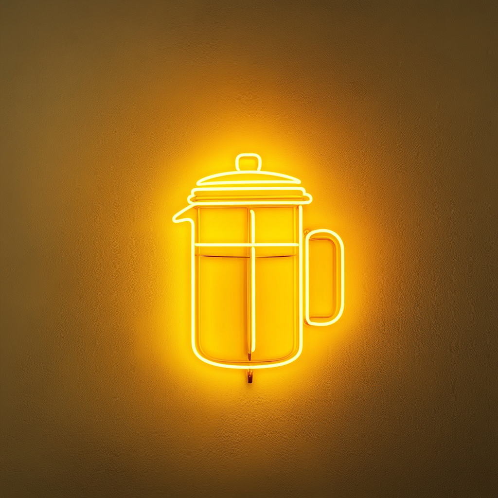 French Press Coffee - Yellow Neon Sign, 18 Inches