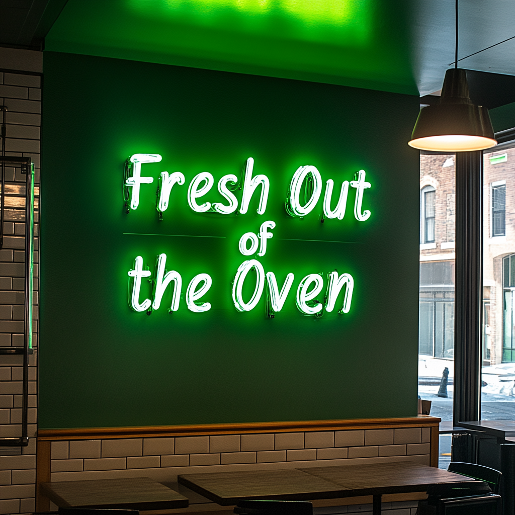 "Fresh Out of the Oven" - Green Neon Sign, 24 Inches