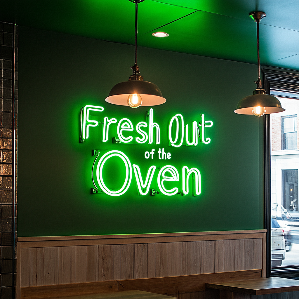 "Fresh Out of the Oven" - Green Neon Sign, 24 Inches