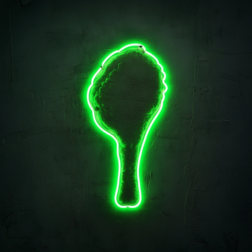 Fried Chicken Drumstick - Green Neon Sign, 18 Inches