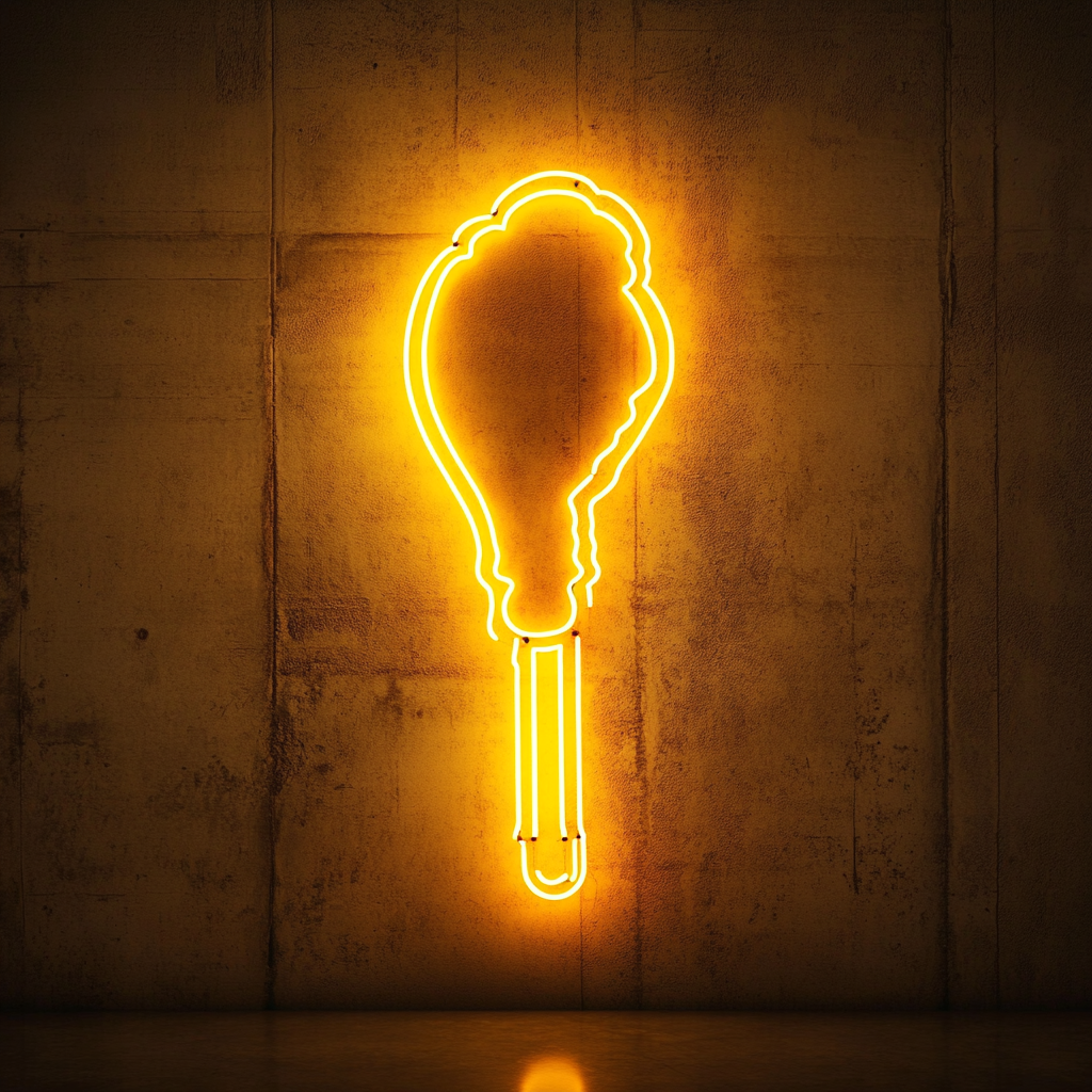 Fried Chicken Drumstick - Yellow Neon Sign, 18 Inches