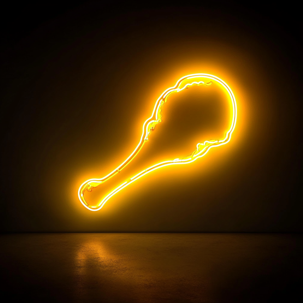 Fried Chicken Drumstick - Yellow Neon Sign, 24 Inches