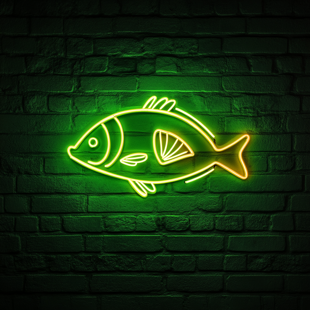 Fried Fish with Lemon Wedge - Green Neon Sign, 18 Inches