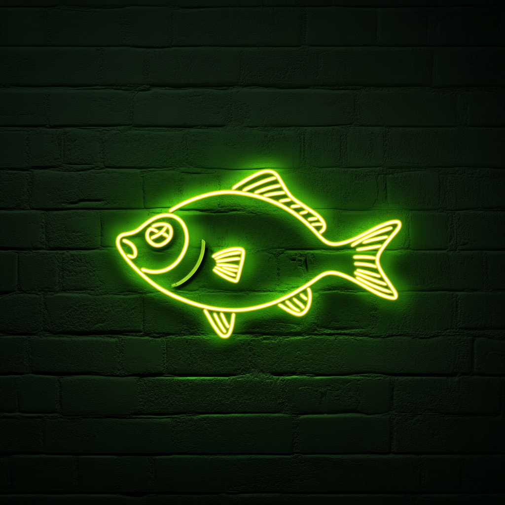 Fried Fish with Lemon Wedge - Green Neon Sign, 18 Inches
