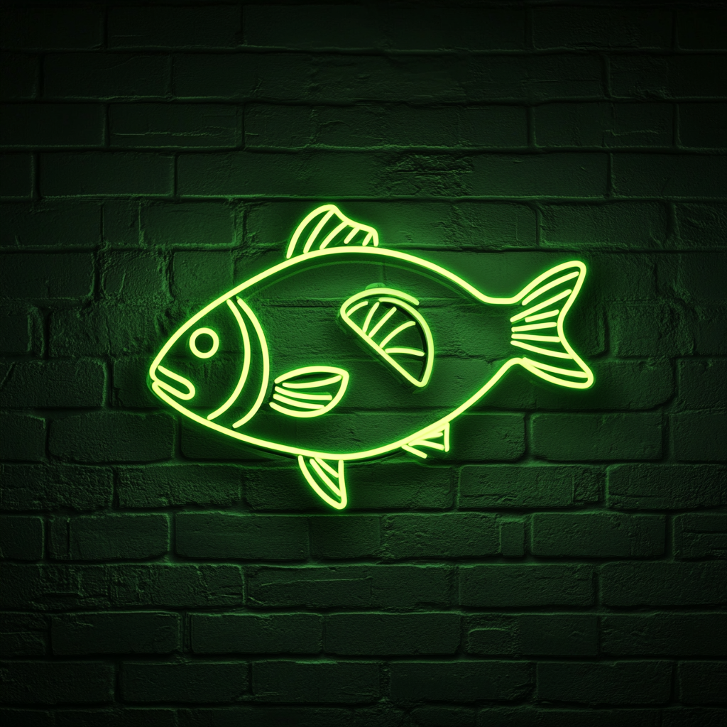 Fried Fish with Lemon Wedge - Green Neon Sign, 18 Inches