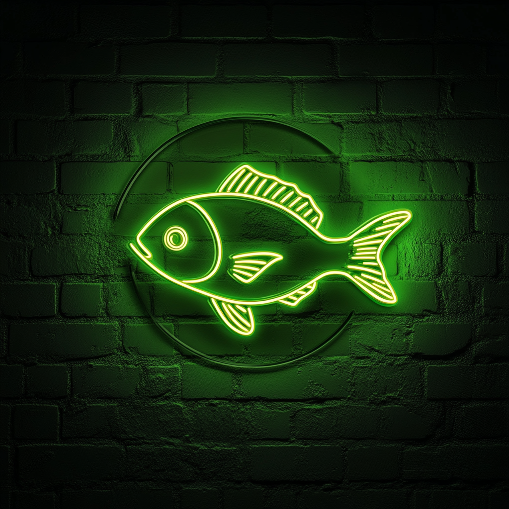 Fried Fish with Lemon Wedge - Green Neon Sign, 24 Inches
