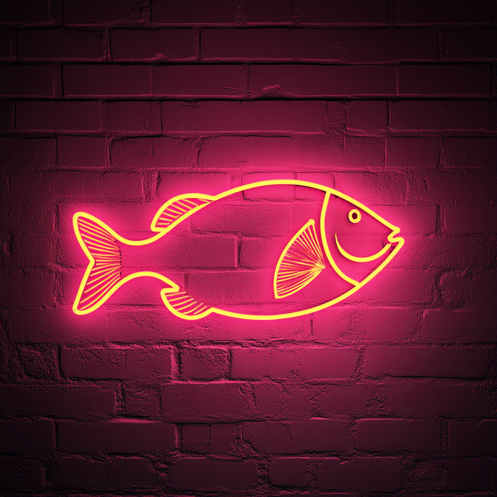 Fried Fish with Lemon Wedge - Pink Neon Sign, 18 Inches