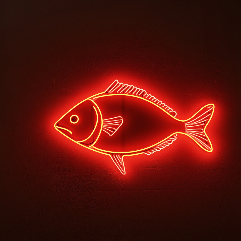 Fried Fish with Lemon Wedge - Red Neon Sign, 24 Inches