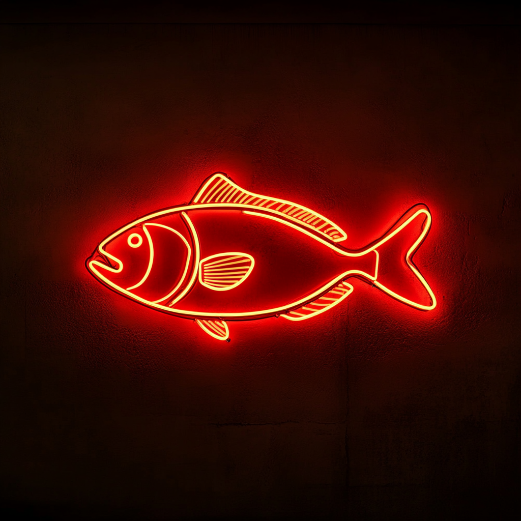 Fried Fish with Lemon Wedge - Red Neon Sign, 18 Inches