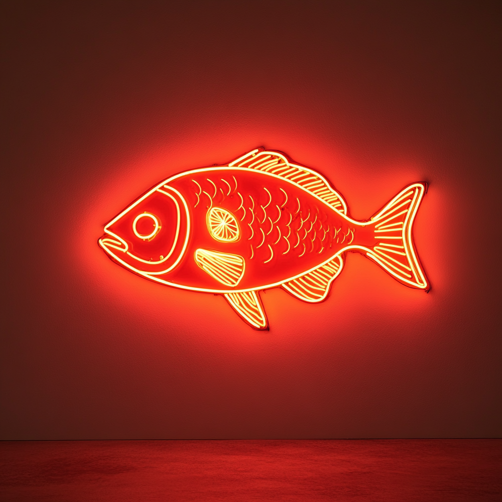 Fried Fish with Lemon Wedge - Red Neon Sign, 18 Inches