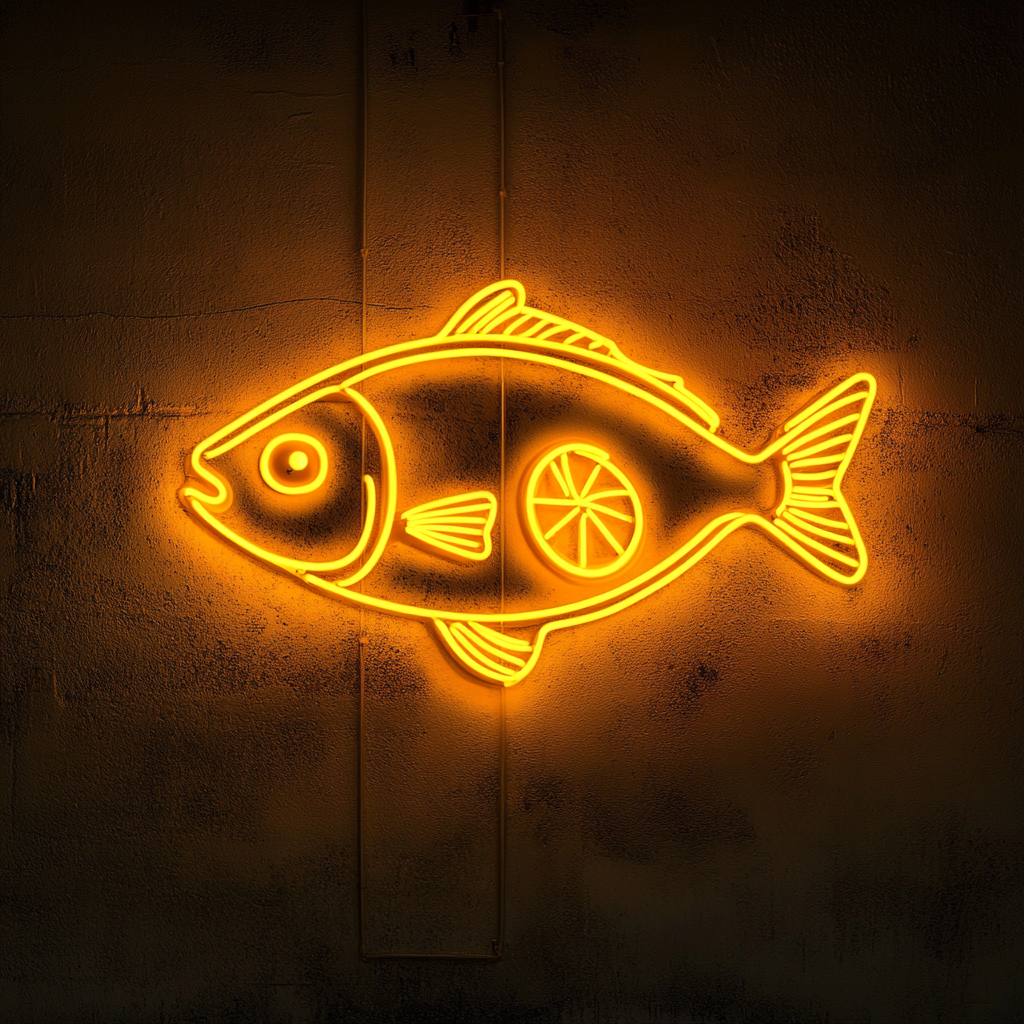 Fried Fish with Lemon Wedge - Yellow Neon Sign, 18 Inches
