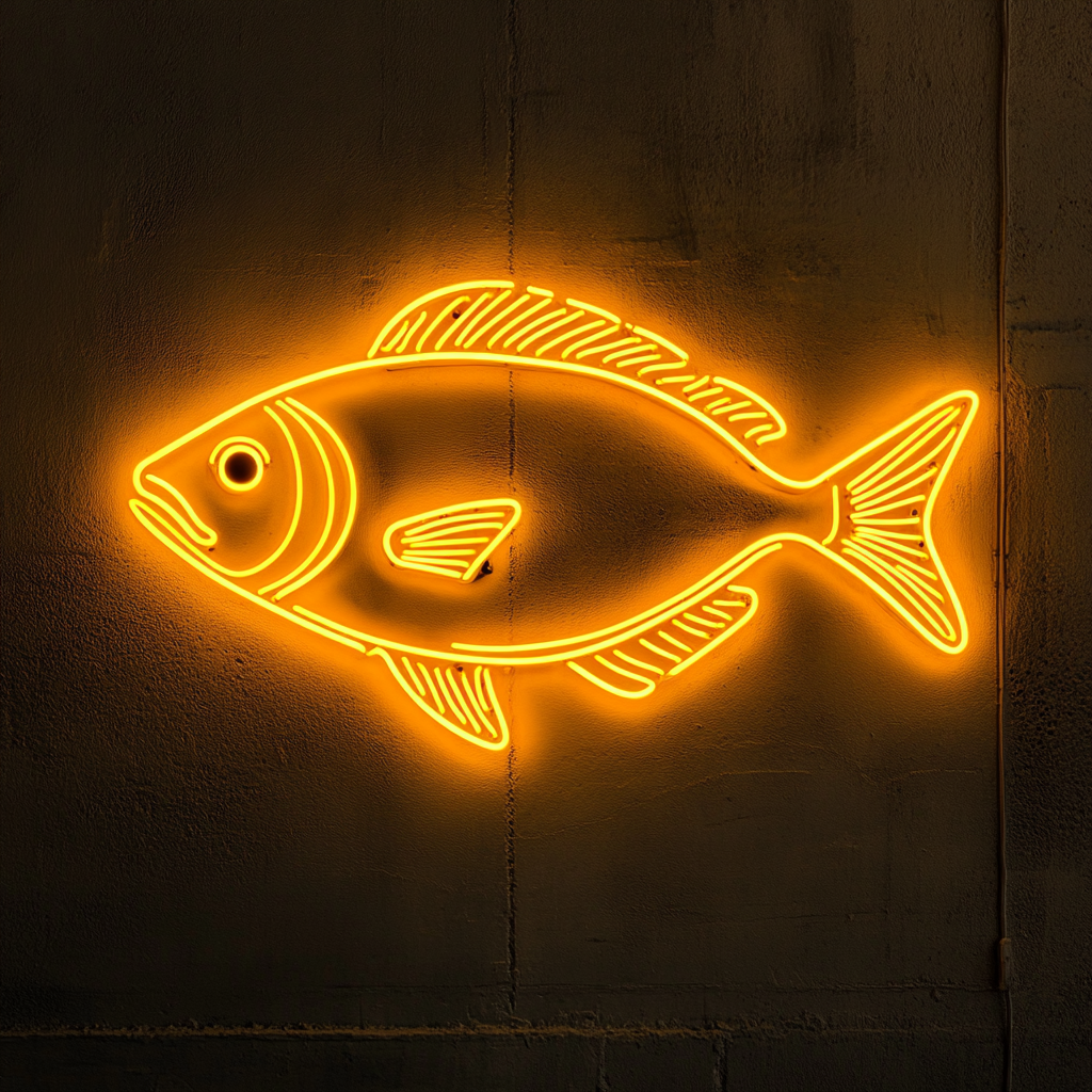 Fried Fish with Lemon Wedge - Yellow Neon Sign, 18 Inches