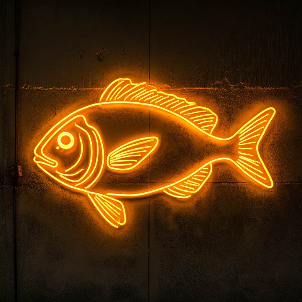Fried Fish with Lemon Wedge - Yellow Neon Sign, 18 Inches