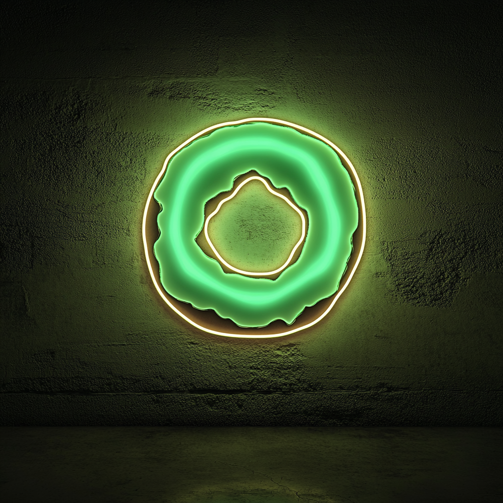 Frosted Doughnut with Bite - Green Neon Sign, 24 Inches