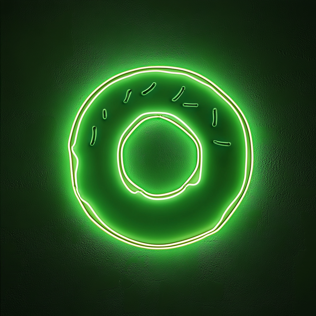 Frosted Doughnut with Bite - Green Neon Sign, 24 Inches