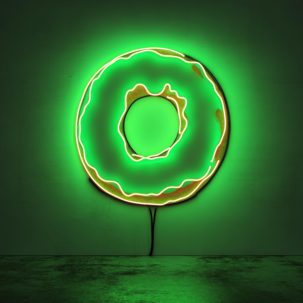 Frosted Doughnut with Bite - Green Neon Sign, 18 Inches