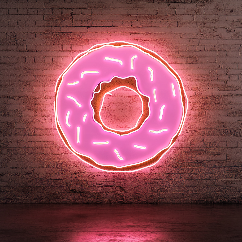 Frosted Doughnut with Bite - Pink Neon Sign, 18 Inches