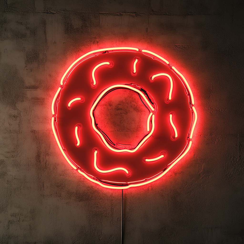 Frosted Doughnut with Bite - Red Neon Sign, 18 Inches