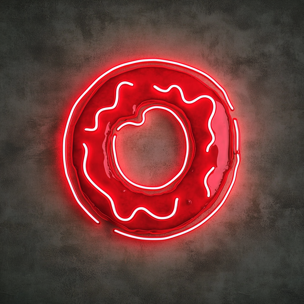 Frosted Doughnut with Bite - Red Neon Sign, 24 Inches