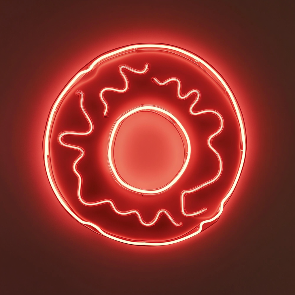 Frosted Doughnut with Bite - Red Neon Sign, 24 Inches