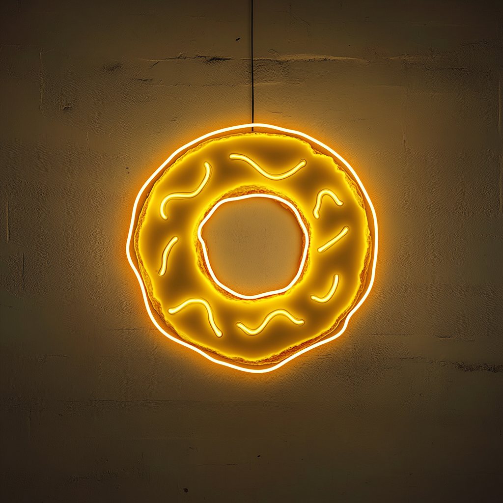 Frosted Doughnut with Bite - Yellow Neon Sign, 24 Inches