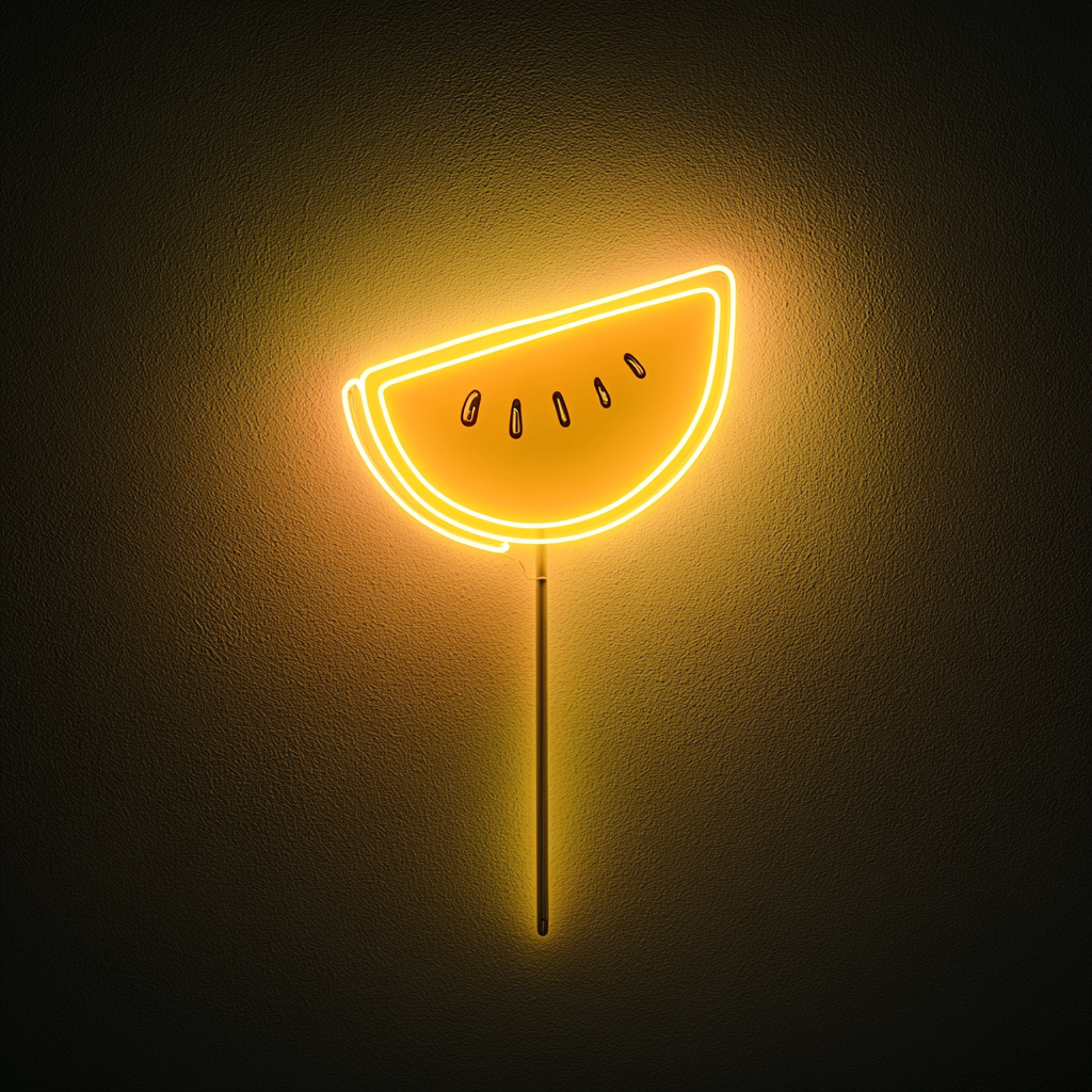 Fruit Skewer with Melon - Yellow Neon Sign, 18 Inches
