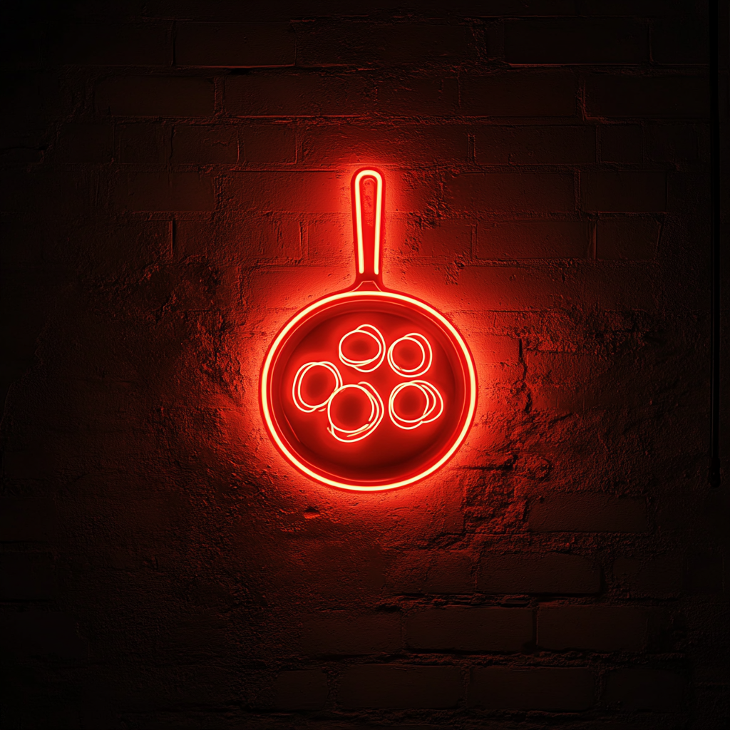 Frying Pan with Eggs - Red Neon Sign, 18 Inches