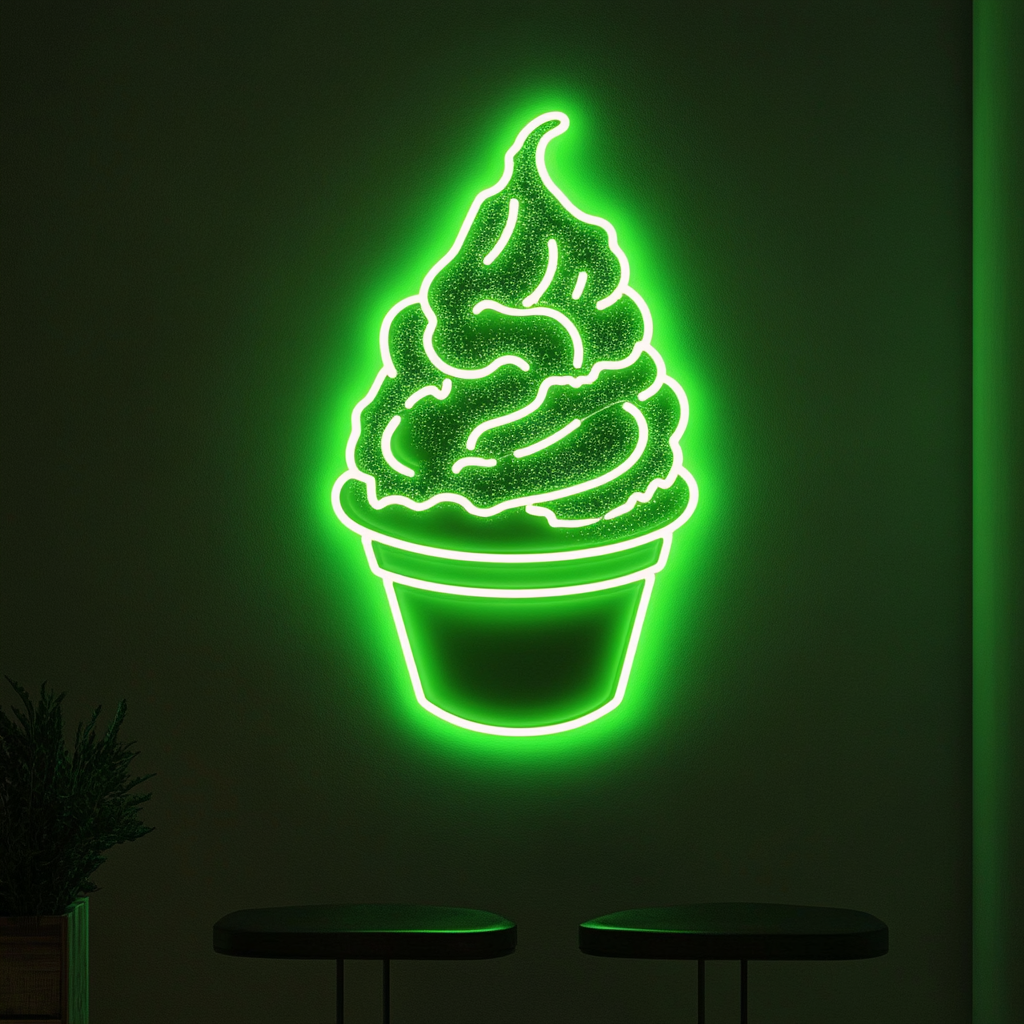 Funnel Cake with Powdered Sugar - Green Neon Sign, 18 Inches
