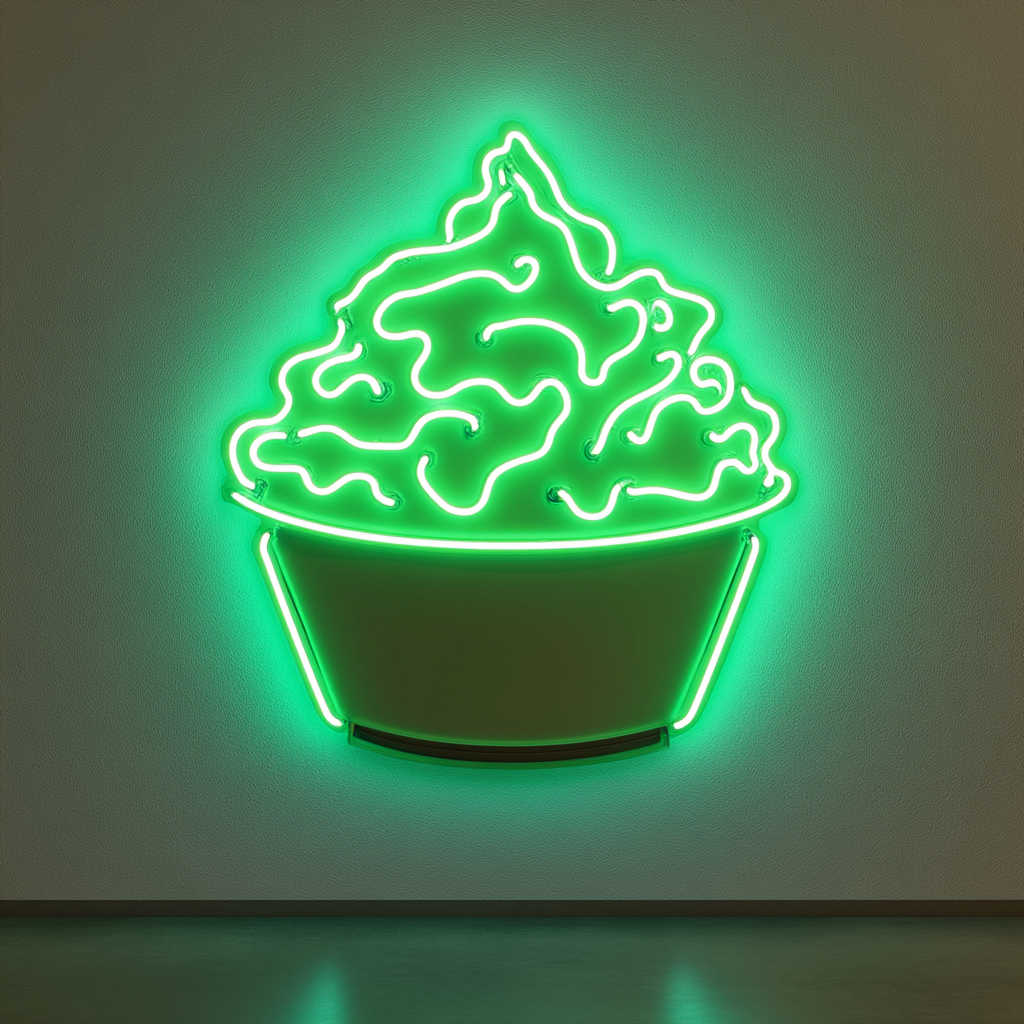 Funnel Cake with Powdered Sugar - Green Neon Sign, 24 Inches