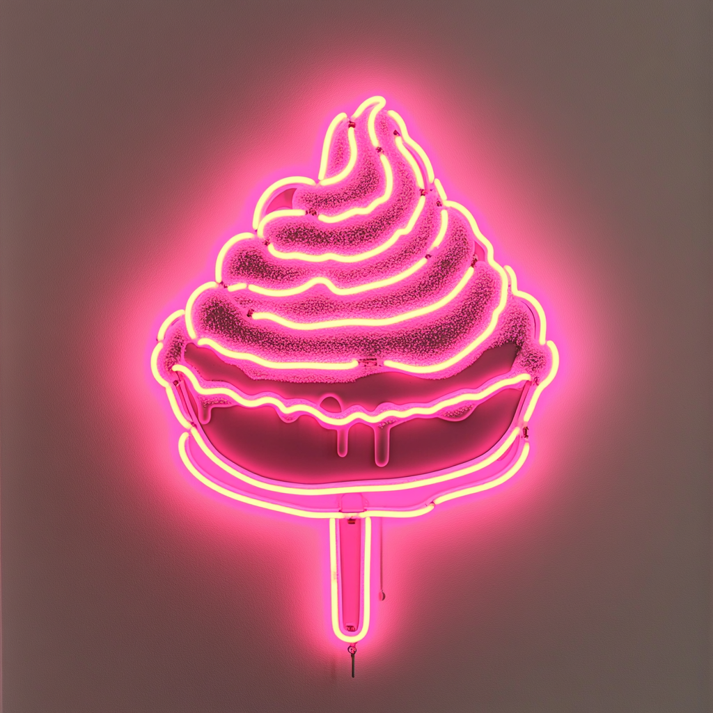 Funnel Cake with Powdered Sugar - Pink Neon Sign, 24 Inches